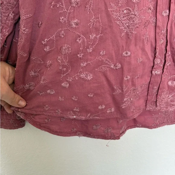 Anthropologie Long Sleeve Shirt Embroidered Mauve Size Large - Picture 6 of 8